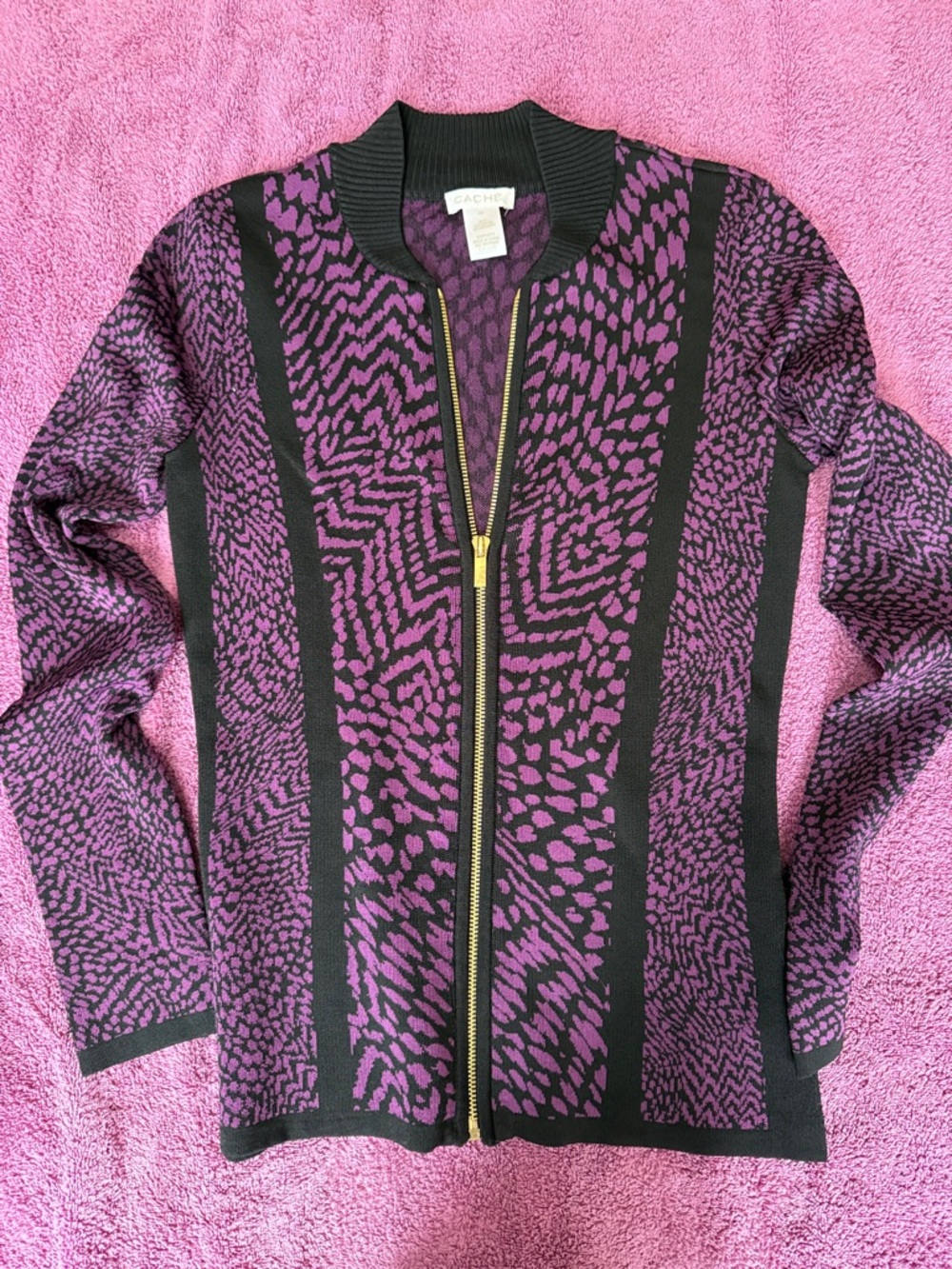 Cache Purple and Black Zip-Front Bomber Jacket